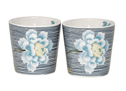 Laura Ashley - Juego de 2 hueveras Porcelana de Color Gris Oscuro a Rayas con Mariposas y Flores diseño Heritage Collectables Huevera Apto para lavavajillas y microondas