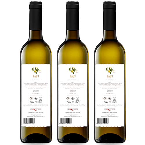 LAUS Chardonnay, Vino Blanco - Añada 2019 - - D.O. Somontano - Paquete de 3 Botellas, 75cl