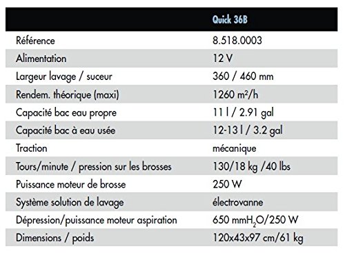 Lavor 8.518.0003 0003-Fregadora de suelo Profesional Quick 36B 360 mm ancho de trabajo 1260 m2 rendimiento