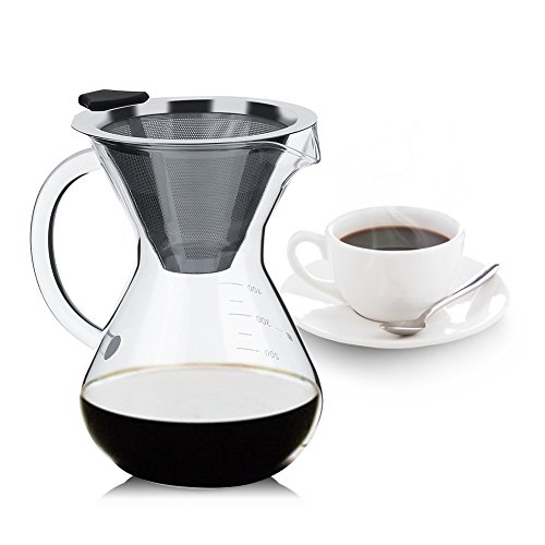 Lazmin Cafetera, 400 ml Vaso de Vidrio para Goteo Manual Cafetera con Escala para Oficina u hogar, con Grifo Tipo V y manija de Engrosamiento, Aislamiento térmico