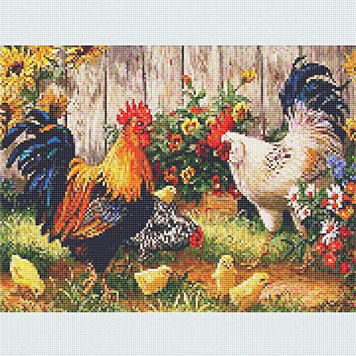 Lazodaer - Kit de pintura de diamante para niños, 5D DIY por números para decoración del hogar, color de pollo y pollo blanco, 39,8 x 30 cm