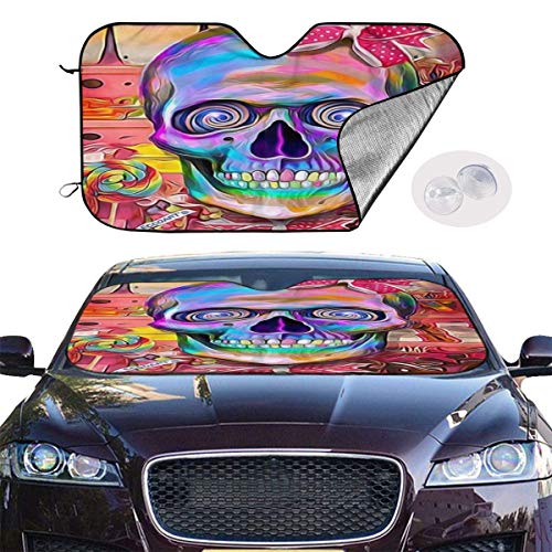 LBTD - Parasol universal para coche, diseño de calavera con flores de azúcar, con ventosas, protector UV, apto para todos los vehículos