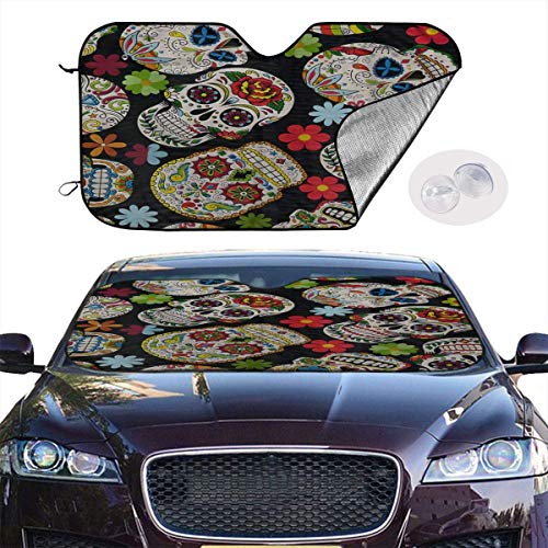 LBTD - Parasol universal para coche, diseño de calavera de azúcar, con ventosas y protector UV, para todos los vehículos