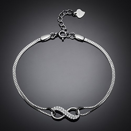 LDUDU Pulsera Mujer Símbolo Amor Infinito Pulsera Plata 925 Regalo para Navidad Día de San Valentín Cumpleaños, Ajustable 16-19.5 cm