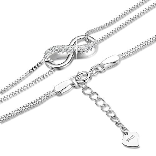 LDUDU Pulsera Mujer Símbolo Amor Infinito Pulsera Plata 925 Regalo para Navidad Día de San Valentín Cumpleaños, Ajustable 16-19.5 cm