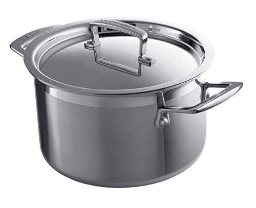 Le Creuset 3-Ply Olla baja con tapa, Ø 20 cm, acero inoxidable, volumen 3,0 L, para todo tipo de fuentes de calor (incl. inducción), metálico