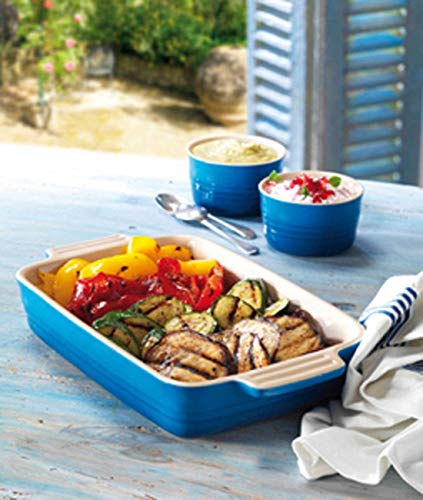 Le Creuset Bandeja rectangular, 13 x 18 cm, Para 2 porciones, Cerámica de gres, Azul Marseille