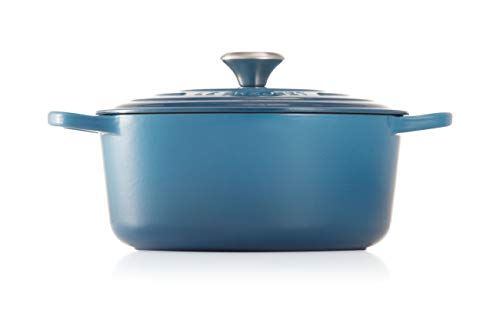 Le Creuset Cocotte Evolution de hierro fundido con tapa, Ø 30 cm, Redonda, Todas las fuentes de calor incl. inducción, 8.4 l, Azul Marseille