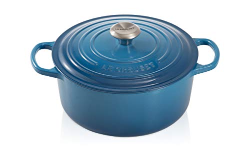 Le Creuset Cocotte Evolution de hierro fundido con tapa, Ø 30 cm, Redonda, Todas las fuentes de calor incl. inducción, 8.4 l, Azul Marseille