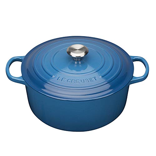 Le Creuset Cocotte Evolution de hierro fundido con tapa, Ø 30 cm, Redonda, Todas las fuentes de calor incl. inducción, 8.4 l, Azul Marseille