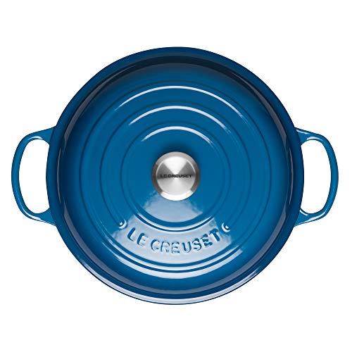 LE CREUSET Evolution Cacerola Baja Redonda, 3,2 L, para Todas Las Fuentes de Calor, Incl. inducción, Hierro Fundido, Azul Marseille, 30.0 cm