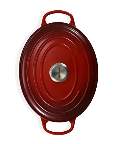 LE CREUSET Evolution Cocotte con Tapa, Ovalada, Todas Las Fuentes de Calor Incl. inducción, 6,3 l, Hierro Fundido, Rojo (Cereza), 31 cm