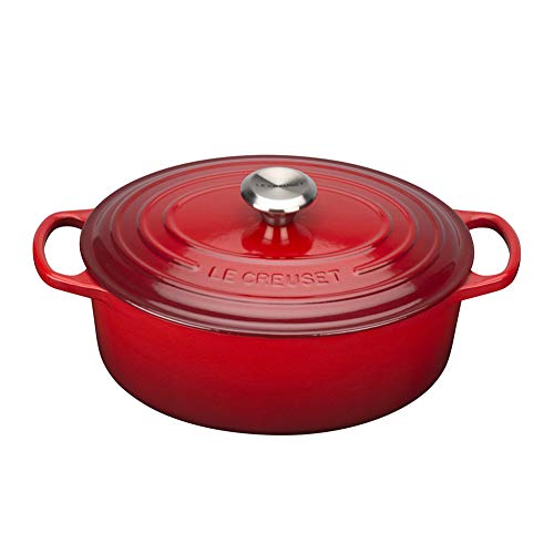 LE CREUSET Evolution Cocotte con Tapa, Ovalada, Todas Las Fuentes de Calor Incl. inducción, 6,3 l, Hierro Fundido, Rojo (Cereza), 31 cm