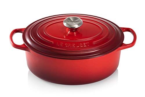 LE CREUSET Evolution Cocotte con Tapa, Ovalada, Todas Las Fuentes de Calor Incl. inducción, 6,3 l, Hierro Fundido, Rojo (Cereza), 31 cm