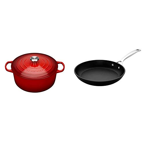 Le Creuset Evolution Cocotte con Tapa, Redonda, Todas Las Fuentes de Calor incluida inducción + Sartén Baja de Aluminio Antiadherente, Libre de PFOA, para Todas Las Fuentes de Calor