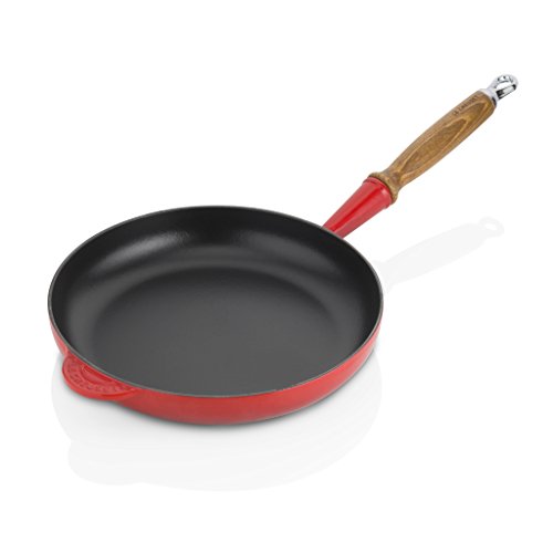 Le Creuset Sartén de hierro fundido con mango de madera, Redonda, diametro 26 cm, Apto para todas las fuentes de calor, incluso inducción, Cereza