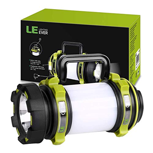 LE Lámpara de Cámping, Linterna Cámping LED Recargable 2600 mAh, 500 Lúmen Regulable, Resistente al Agua, Linterna Potente de 6 Modos con Cable USB para Senderismo, Garaje, Rescate, Bodega, etc