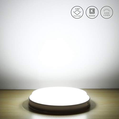 LE Plafón LED Lámpara de Techo 24W Equivalente a 200W Resistente al Agua IP54 Blanco Frío 2200 Lúmenes 6000K Luz de Techo LED para baño Dormitorio Cocina Sala de Estar Comedor Balcón Pasillo