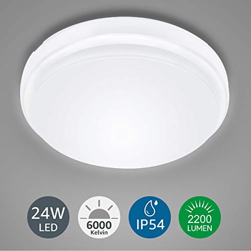 LE Plafón LED Lámpara de Techo 24W Equivalente a 200W Resistente al Agua IP54 Blanco Frío 2200 Lúmenes 6000K Luz de Techo LED para baño Dormitorio Cocina Sala de Estar Comedor Balcón Pasillo