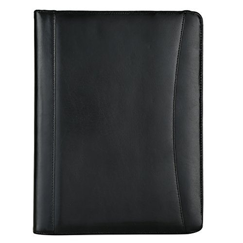 Leathario Marca de Portafolio/ Carpeta Plegable de Mano  PU, Diseñado para Negocios y para tomar notas (Negro-A4-L)