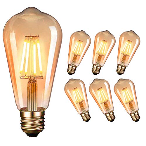 LED Edison Vintage Bombilla, massway E27 ST64 LED Retro Edison Bombilla 4W 2700K Decorativa Ambar Cálido Blanco Antigua Bombillas Incandescentes for Restaurante, Bar, Cafetería - 6 Piezas