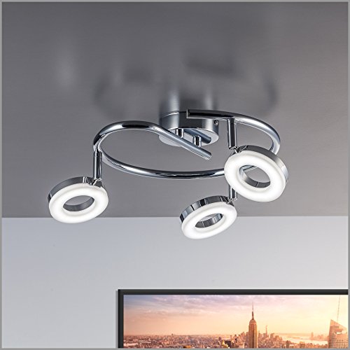 LED Lámpara de techo moderna I Foco en forma de espiral incl. 3x4,5W bombillas I Luz blanco calido 3000K I Giratorio y orientable I Color Cromado I Plástico y metal I 230V IP20