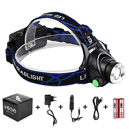 LED Linterna Frontal, Super Brillante Linternas frontales Zoomable Recargable 1800 Lúmenes 3 modos para Camping,Caza,Ciclismo,Trabajo,Pesca