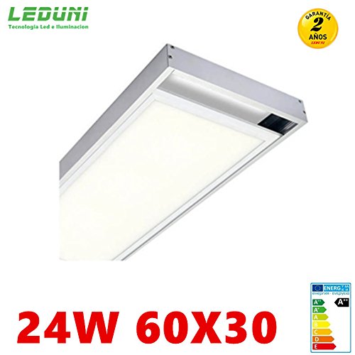 LEDUNI ® Panel Ultrafino LED 24W 60X30 Con Kit de Superficie Completo Color Blanco Neutro 4000K Angulo 120 IP40 OPAL Aluminio