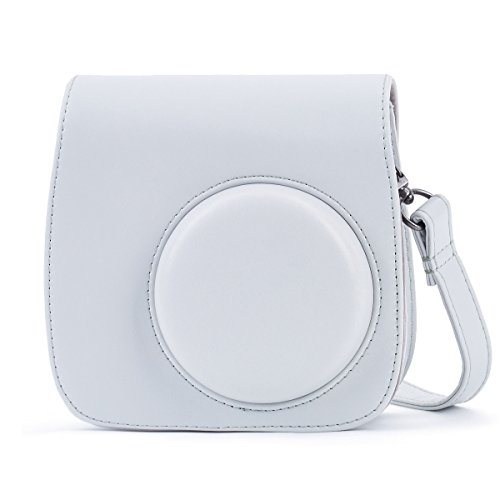 Leebotree Funda Compatible con Instax Mini 9 / Mini 8 8+ Cámara Instantánea, Bolsa de Transporte Fabricada en Cuero, Dispone de Una Correa de Proteger y Bolsillo(Blanco Ahumado)