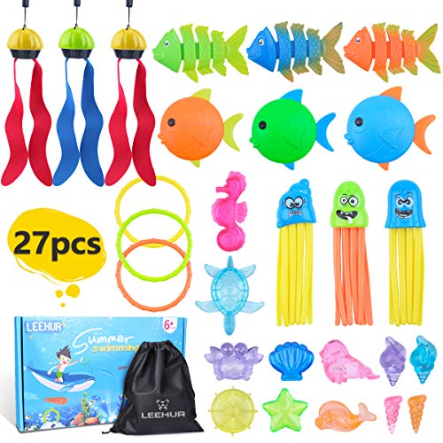 LEEHUR Juguete de Buceo Juguete de Piscina para Niños, Juguete Acuático de Natación, Conjuntos de Juegos de Agua con Bolsa de Cuerdas, Juguete Aventura Subacuática para Verano Divertido, 27 Pcs