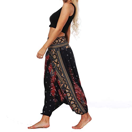 Leggings Correr Mallas Deportivas Pantalones Mujer Bohemia paracaídas Harem Hippie pantalones anchos de Boho impresiones de alta cintura de la cintura Smocked Salón tailandeses Pantalones de Yoga de p