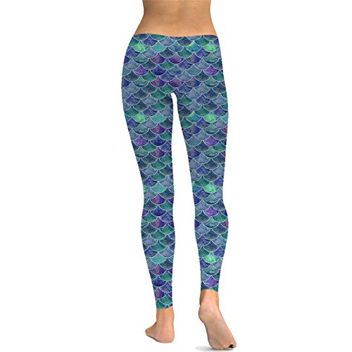 Leggins Mujer Fitness Mallas Gimnasio Pilates, Pantalones de la yoga de las señoras de pescado balanza digital imprime flacos de las polainas de las mujeres Operando Pantalones entrenamiento de la gim