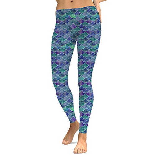 Leggins Mujer Fitness Mallas Gimnasio Pilates, Pantalones de la yoga de las señoras de pescado balanza digital imprime flacos de las polainas de las mujeres Operando Pantalones entrenamiento de la gim