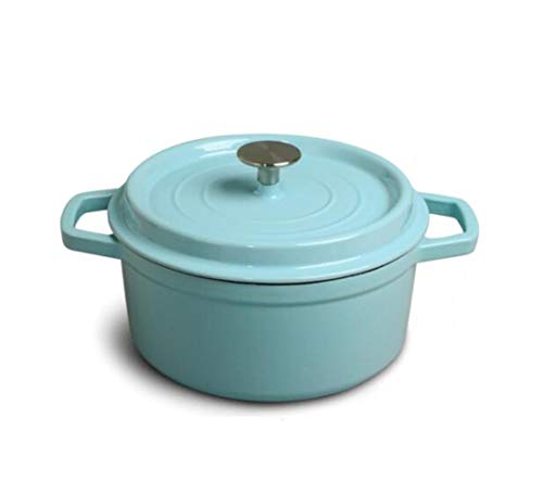 LEIXNDPLBO Esmalte Horno de Hierro Fundido Utensilios de Cocina Redondos Cocina de cocción Vapor Guiso Sopa Olla Cazuela Stock Ollas Cacerola, 22 cm Azul pálido