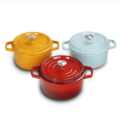 LEIXNDPLBO Esmalte Horno de Hierro Fundido Utensilios de Cocina Redondos Cocina de cocción Vapor Guiso Sopa Olla Cazuela Stock Ollas Cacerola, 22 cm Azul pálido