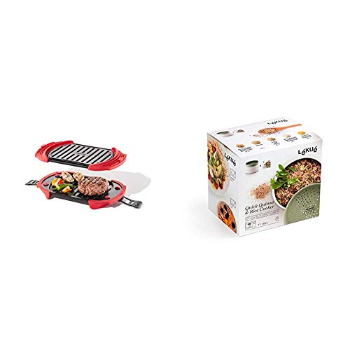 Lékué Microwave Grill, Red microondas, Acero, rojo y negro + Recipiente para cocinar Quinoa, Arroces y Cereales, 1 Litro