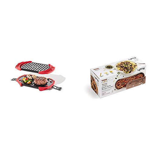 Lékué Microwave Grill, Red microondas, Acero, rojo y negro + Recipiente Quick Pasta, 1500 ml, Polipropileno