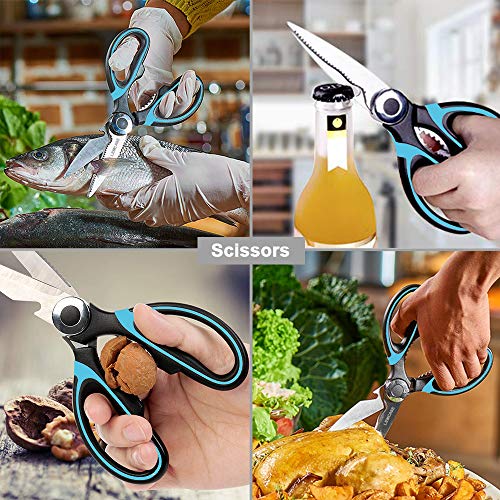 LEMCASE Tijeras de Cocina, Scissors Multiuso - Cuchilla de Acero Inoxidable con Cubierta Protectora | Azul