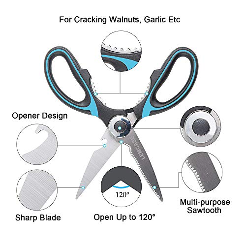 LEMCASE Tijeras de Cocina, Scissors Multiuso - Cuchilla de Acero Inoxidable con Cubierta Protectora | Azul