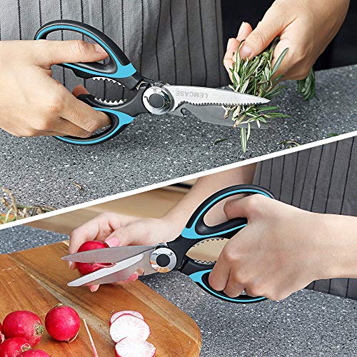 LEMCASE Tijeras de Cocina, Scissors Multiuso - Cuchilla de Acero Inoxidable con Cubierta Protectora | Azul