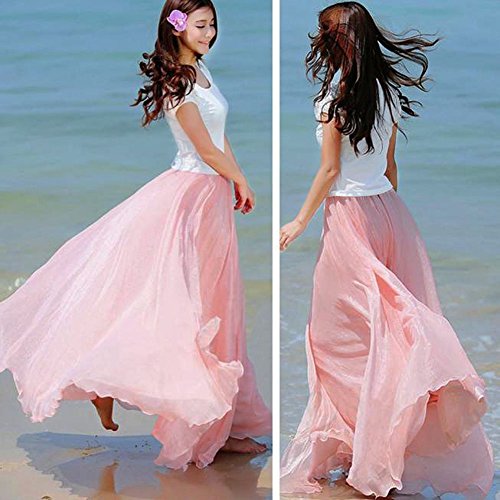 Lenfesh_Vestidos Falda para Mujer,Lenfesh Falda Tul Mujer Midi Falda Largo de Playa elástico Cintura Alta de Gasa de Midi Maxi Falda Plisada con Cintura Elástica para Mujeres