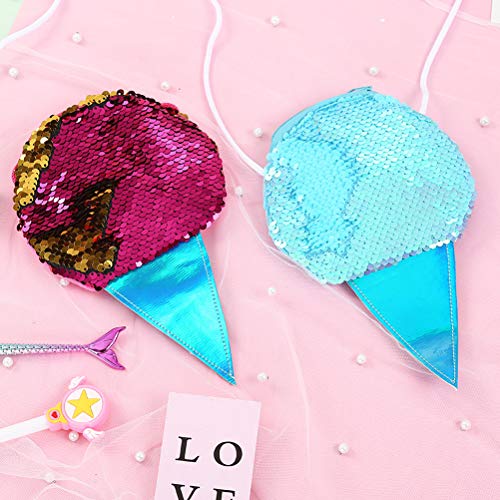 Lentejuelas para niñas Helado Monedero Lindo helado Crema en forma de lentejuelas Bolsos bandolera Bolsos de brillo Bolsos con cremallera Bolsos para viajes al aire libre