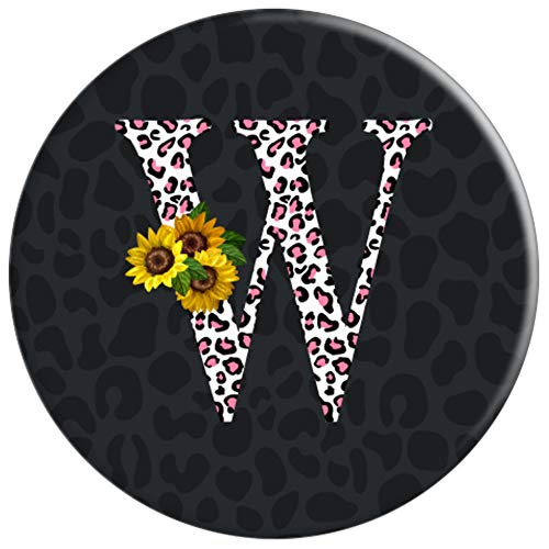 Leopardo Cheetah Animal Print Girasol Letra W Monograma PopSockets Agarre y Soporte para Teléfonos y Tabletas