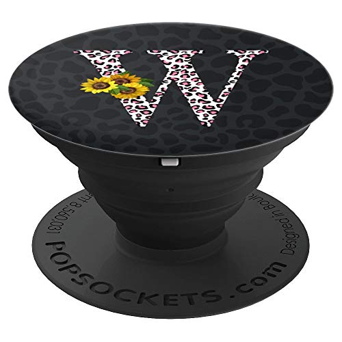 Leopardo Cheetah Animal Print Girasol Letra W Monograma PopSockets Agarre y Soporte para Teléfonos y Tabletas