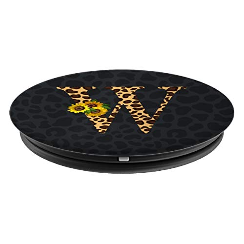 Leopardo Cheetah Animal Print Girasol Letra W Monograma PopSockets Agarre y Soporte para Teléfonos y Tabletas