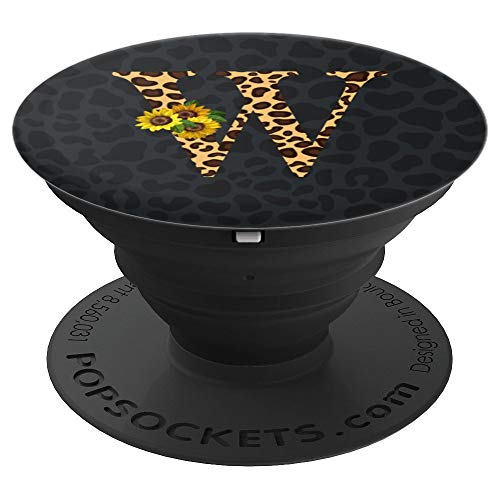 Leopardo Cheetah Animal Print Girasol Letra W Monograma PopSockets Agarre y Soporte para Teléfonos y Tabletas