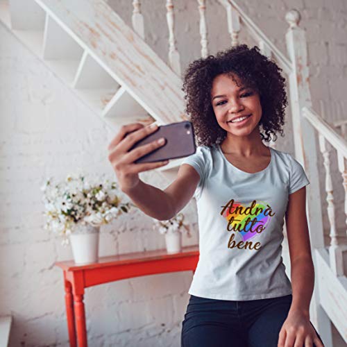 lepni.me Camiseta Mujer Andrà Tutto Bene - Todo Estará Bien Arcoiris de Esperanza (Large Rojo Multicolor)