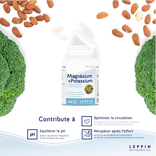 Leppin – Magnesio + Potasio en 120 cápsulas – Citratos minerales – Alta biodisponibilidad – Complemento alimenticio natural.