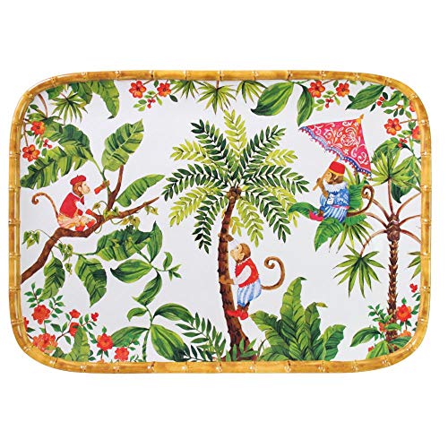 Les Jardins de la Comtesse - Bandeja rectangular de melamina pura - Singes de Bali 45 x 32 cm - Rojo y verde - Gran bandeja de presentación en las esquinas redondeadas - vajilla irrompible Melartmine