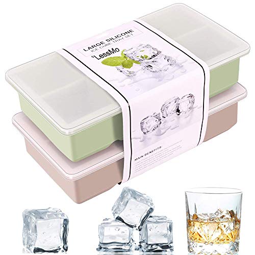 LessMo XXL Cubitera de Silicona con Tapa I Bandeja de Hielo I Paquete Doble I Bruto 5x5cm (2 Inch) Cubos de Hielo I -40 – 260°C I BPA – Free